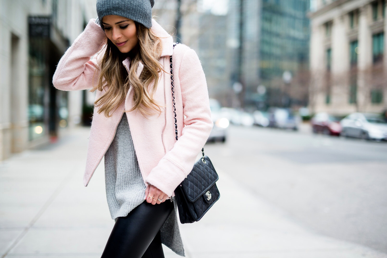 Asos-Pink-Jacket-Faux-Leather-Leggings-Reiss-Boots-BP-Grey-Beanie-Chanel-French-Riviera-Flap-Grey-Sweater-Boston-7