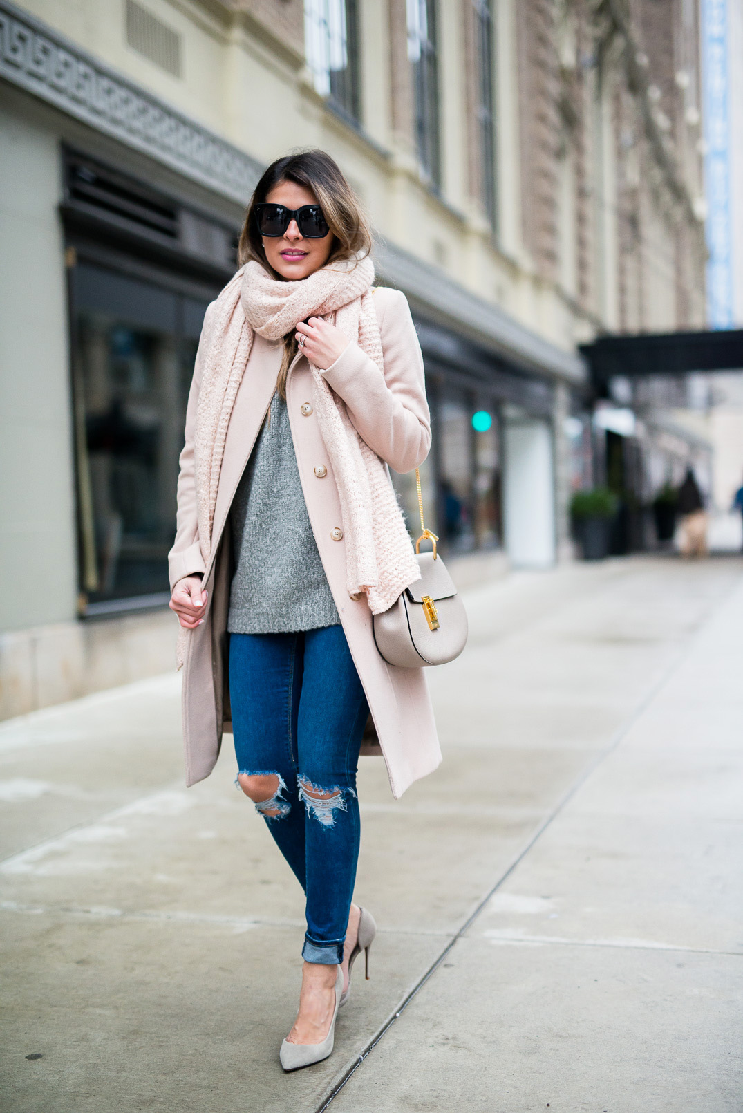 rose-quartz-color-of-the-year-funnel-neck-pink-coat-asos-ripped-jeans-schutz-grey-pumps-celine-sunglasses-forever-21-pink-scarf-chloe-drew-bag-in-grey-12-copy