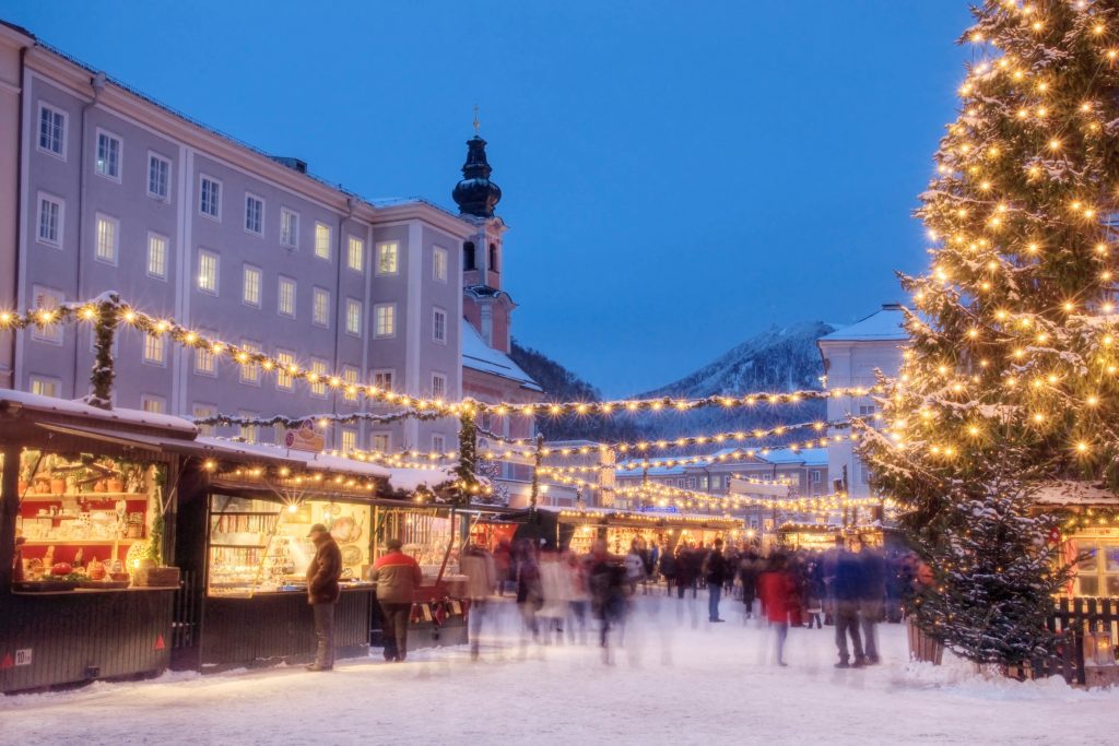 The famous "Weihnachtsmarkt" (Christmas Market) in Salzburg Austria.