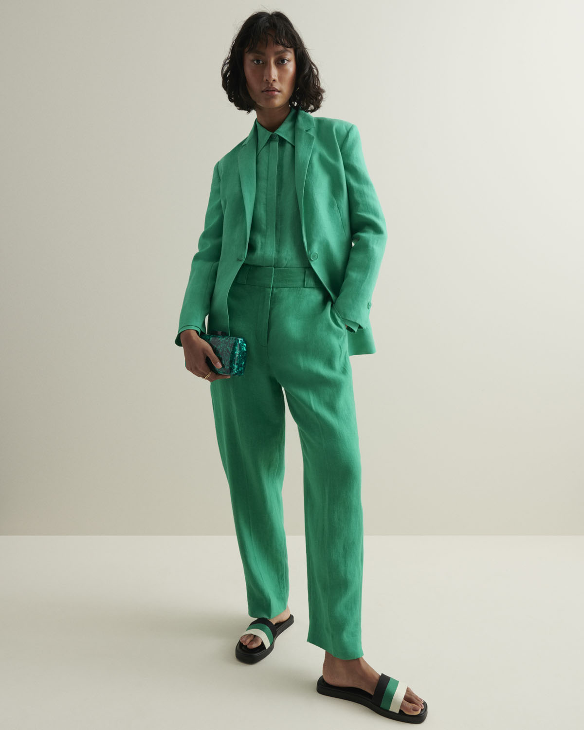 Autograph Jacket £79 T504050T March Autograph Shirt £59 T2166T March Autograph Trouser £59 T8142T March Autograph £35 T011117Z May M&S Collection Sandals £29.50 T024996A April